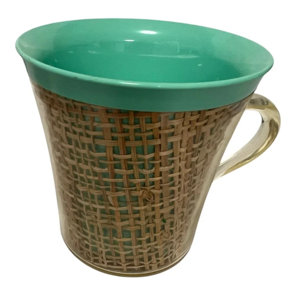 Vintage Melmac Burlap Insulated Mugs Raffia Ware Lightweight Coffee Mugs